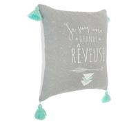 Coussin Déco "4 Pompons" - 40x40 cm - Gris