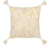 Coussin Déco à Pompons "Champêtre" 45x45cm Jaune Clair Jaune G