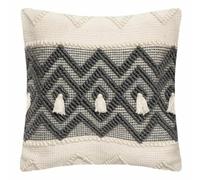 Coussin Déco à Pompons Gris
