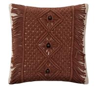 Coussin Déco - ATMOSPHERA - Alicante - 40x40cm - Marron - Déhoussable - 3 Perles en Bois
