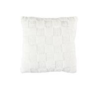 HOME DECO FACTORY - TX0236 Coussin Flanelle Damier Blanc Beige - Élégance Intérieure - Confort Canapé Lit - 40x40 cm - Blanc/Beige