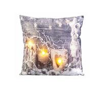 : Coussin décoratif à 3 LED motif bougies - 45 x 45 cm