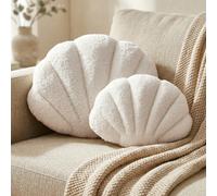 Coussin décoratif en forme de coquillage, décoré de fausse fourrure douce. Coussin décoratif adapté pour le canapé et le lit, style de plage à la mode, décoration d'intérieur 14*10 pouces (35*25 cm),1