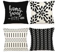 Coussin decoratif-Housse De Coussin - 4Pcs,45x45cm,Lin,Noir et Blanc-Pour chambre à coucher,canapé,chaise,lit