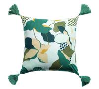Coussin décoratif imprimé en coton avec pompons
