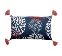 Coussin décoratif imprimé en coton avec pompons