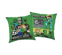 Coussin décoratif Minecraft Life 40x40 cm, Steve, Alex et Creeper, vert, doux et moelleux