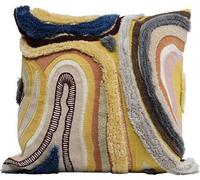 Coussin décoratif Unyqoos® 45 x 45 cm – coussin décoratif marron avec motif à vagues, mélange laine-coton, forme carrée, housse amovible avec fermeture éclair, idéal pour canapé et lit