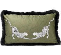 Coussin décoratif Unyqoos® 50 x 30 cm, revêtement en velours avec motif léopard – multicolore (tons verts), bordure à franges noires, housse lavable, inclut un coussin de rembourrage