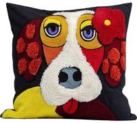 Coussin décoratif Unyqoos® avec motif de chien – coussin coloré de 45 x 45 cm, carré, mélange laine/coton et polyester, fermeture à glissière, surface brodée et texturée