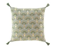 Douceur d'Intérieur Coussin déco Icare 45 x 45 cm Pompons Polycoton imprimé métallisé Vert