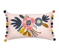Coussin Déhoussable 30x50cm Coton Motif Rétro avec Pompons - CAPUK - ALTOBUY Rose G