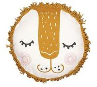 Coussin Déhoussable Ø40cm Coton Motif Lion avec Franges de Macramé - THEO - ALTOBUY Beige G
