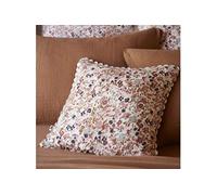 Coussin Déhoussable 40x40cm Gaze de Coton Blanc Imprimé Fleur Biais en Croché - ADONIS -