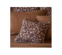 Coussin Déhoussable 40x40cm Gaze de Coton Brun Imprimé Fleur Biais en Croché - ADONIS - ALTOBUY Marron G