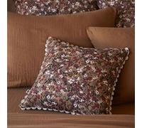 Coussin Déhoussable 40x40cm Gaze de Coton Brun Imprimé Fleur Biais en Croché - ADONIS - ALTOBUY Marron G
