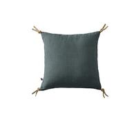 Coussin Déhoussable 45x45cm avec Pompons Lin Lavé Coloris Ardoise - MARGAUX -