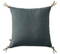 Coussin Déhoussable 45x45cm avec Pompons Lin Lavé Coloris Ardoise - MARGAUX - ALTOBUY Bleu G