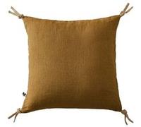 Coussin Déhoussable 45x45cm avec Pompons Lin Lavé Coloris Caramel - MARGAUX - ALTOBUY Marron G