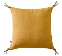 Coussin Déhoussable 45x45cm avec Pompons Lin Lavé Coloris Miel - MARGAUX - ALTOBUY Jaune G