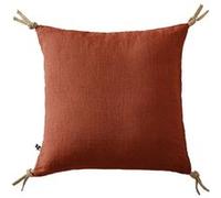 Coussin Déhoussable 45x45cm avec Pompons Lin Lavé Coloris Paprika - MARGAUX -