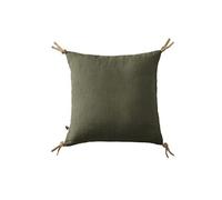 Coussin Déhoussable 45x45cm avec Pompons Lin Lavé Coloris Thym - MARGAUX -