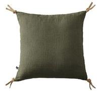 Coussin Déhoussable 45x45cm avec Pompons Lin Lavé Coloris Thym - MARGAUX - ALTOBUY Vert G