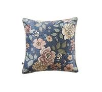 Coussin déhoussable 50x50cm velours imprimé floral coloris bleu - FAUSTINE -