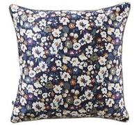 Coussin déhoussable 50x50cm velours imprimé petites fleurs coloris bleu marine - CORINNE -