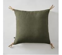 Coussin Déhoussable avec Pompons - Lin Lavé Français Luxe Soline - 45 x 45 cm Thym