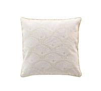 Coussin déhoussable CREST - Polycoton imprimé métallisé - 45 x 45 cm - Ecru