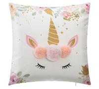 Atmosphera – Coussin enfant Licorne Bohème – Pompons – 39x39 cm – Blanc