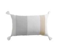 Coussin déhoussable ILLIADE 30×50 cm - coton imprimé à rayures, pompons