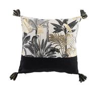 Coussin déhoussable - Palmiers et perroquets - beige, noir et or métallisé - Noir