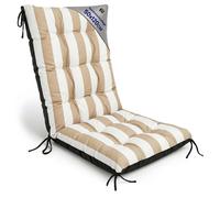 Amazinggirl Coussin Fauteuil Jardin Dossier Haut 50x120 cm - Coussins pour Chaises de Jardin & Fauteuil Extérieur Rayures Blanc et Beige Coussin Chaise Exterieur Épais 10 cm avec Attaches
