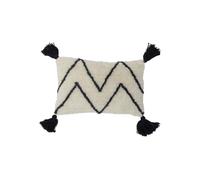 Coussin en coton blanc, rectangulaire, à motifs, avec glands noirs - Bloomingville, Ayn - 26x41x1 cm