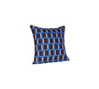 Coussin en coton bleu, à motifs, bordé rose, carré - Hübsch, Agenda - 50x50x1 cm