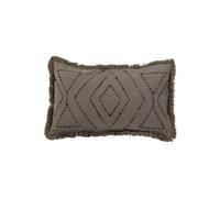 Coussin en coton marron, rectangulaire, à motifs, franges - Bloomingville, Baloo - 50x30 cm