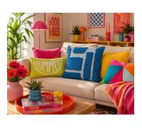 Coussin en coton tufte 50 x 50 cm Poppy Colors bleu