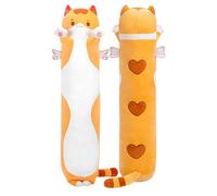 Coussin en peluche, forme chat, couleur orange, 70 cm de long. Peluche douce, animal en peluche, jouet, cadeau
