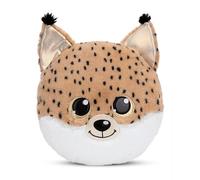 Coussin en Peluche GLUBSCHIS Lynx Lenzo 32x32cm Brun - Oreiller en Peluche Doux pour Les garçons, Les Filles - idéal pour la Maison, la Maternelle ou en déplacement