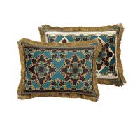 Coussin en velours garni de plumes et de franges 60 x 13 x 45 cm
