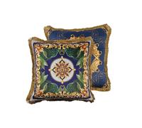 Coussin en velours garni de plumes et orné de franges 60 x 13 x 60 cm