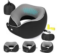 Coussin ergonomique pour le cou Unyqoos®, avec support réglable, soutien à 360°, housse lavable, compact et léger, livré avec un masque de sommeil et des bouchons d'oreille
