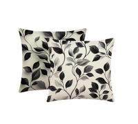 Coussin Exterieur Impermeable 65x65cm Lot de 2 Noir et Blanc Feuille