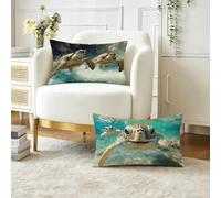 Coussin Exterieur Impermeable Animal Housse Coussin 50x80 cm Lot de 2, Tortue de mer Décoratif Canapé Taie Oreiller, Velours Housse de Coussins Rectangulaire pour Extérieur Jardin Salon Chambre O-663