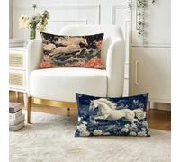 Coussin Exterieur Impermeable Blanc Housse Coussin 40x80 cm Lot de 2, Cheval Décoratif Canapé Taie Oreiller, Lin Housse de Coussins Rectangulaire pour été Extérieur Jardin Salon Chambre, Cadeau O-239
