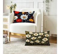 Coussin Exterieur Impermeable Blanc Housse Coussin 50x80 cm Lot de 2, Fleur Décoratif Canapé Taie Oreiller, Lin Housse de Coussins Rectangulaire pour été Extérieur Jardin Salon Chambre, Cadeau O-306