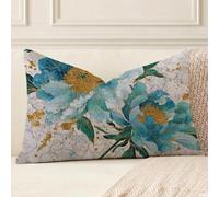 Coussin Exterieur Impermeable Bleu, Fleur Taie d'oreiller en Lin Résistant avec Fermeture Éclair Invisible, Décoration Moderne pour Salon de Jardin, Balcon, Canapé et Chambre, 50x60 cm, A*645