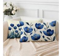 Coussin Exterieur Impermeable Bleu Housse Coussin 30x50 cm, Taie Oreiller Tulipe Motif Velours Décoratif Canapé, Housse de Coussins Rectangulaire 30 x 50, pour Decoration Maison Cadeaux S-5274